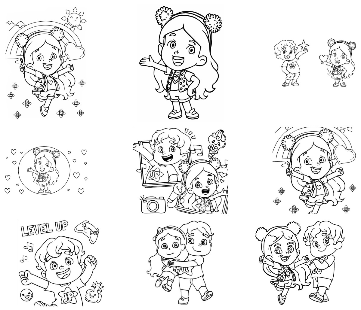 9 desenhos de Maria Clara e JP — Para colorir e imprimir