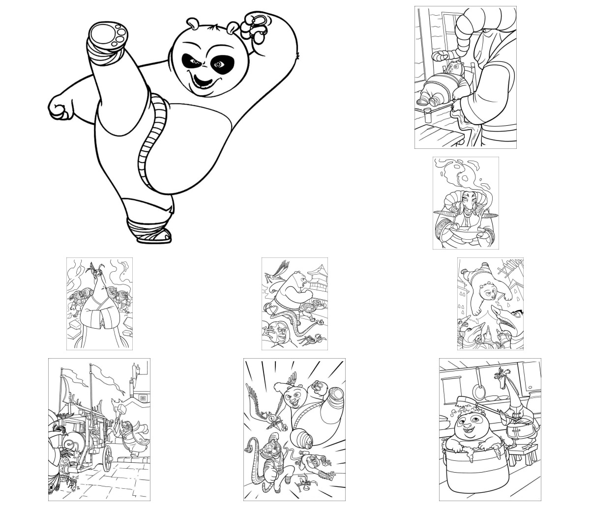 24 desenhos de Kung Fu Panda — Para colorir e imprimir