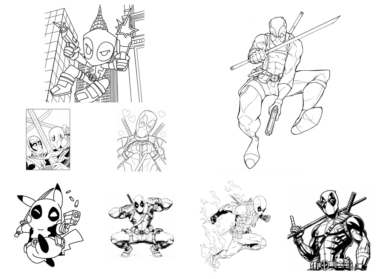 8 desenhos de Deadpool — Para colorir e imprimir