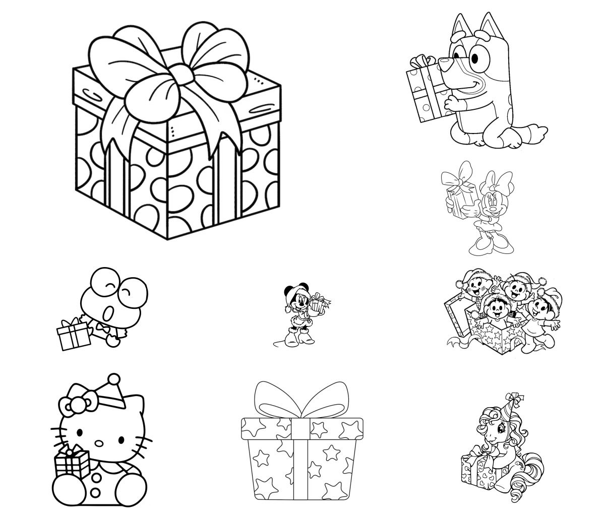 9 desenhos de Presente — Para colorir e imprimir