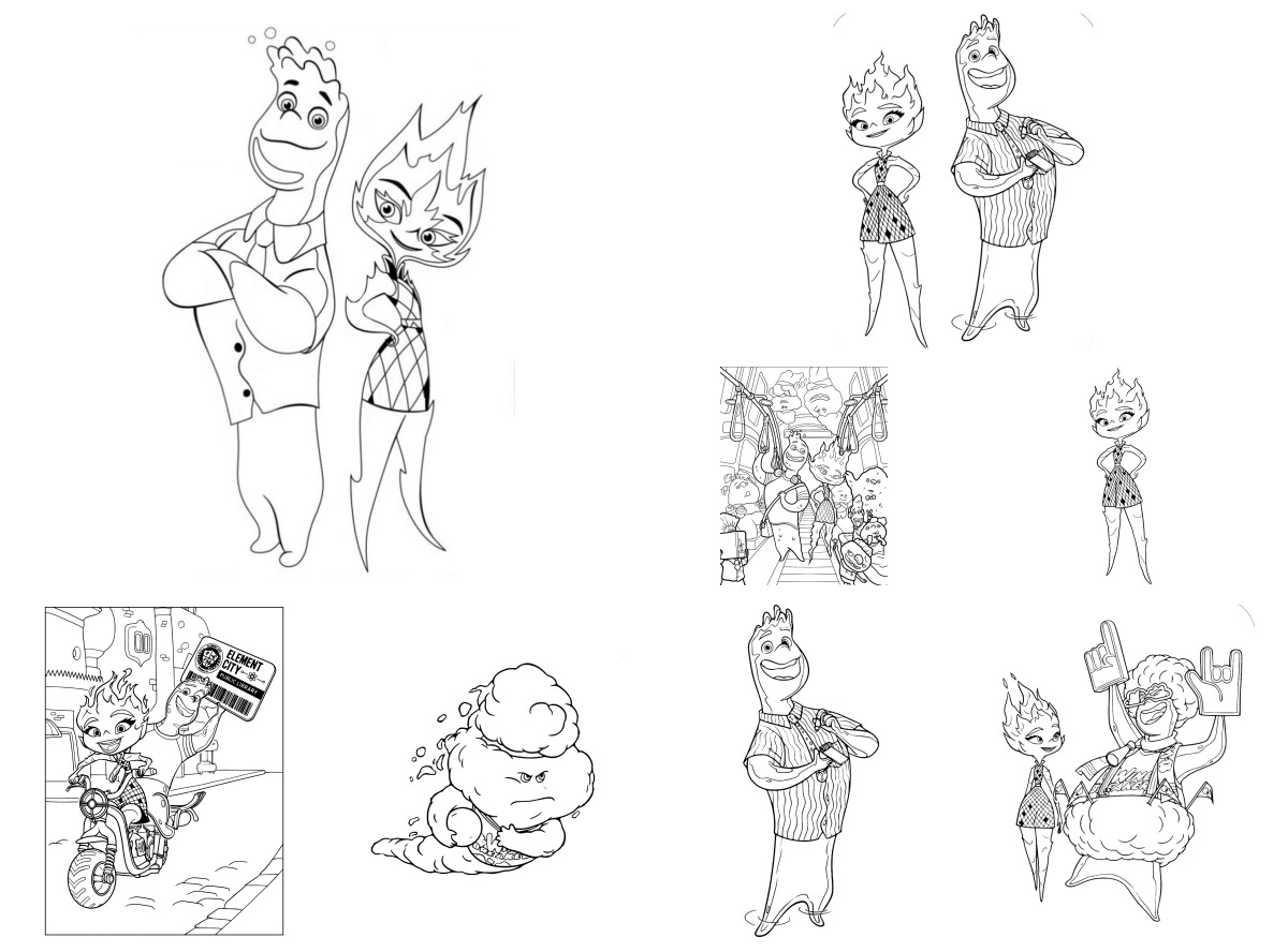 8 desenhos de Elementos — Para colorir e imprimir