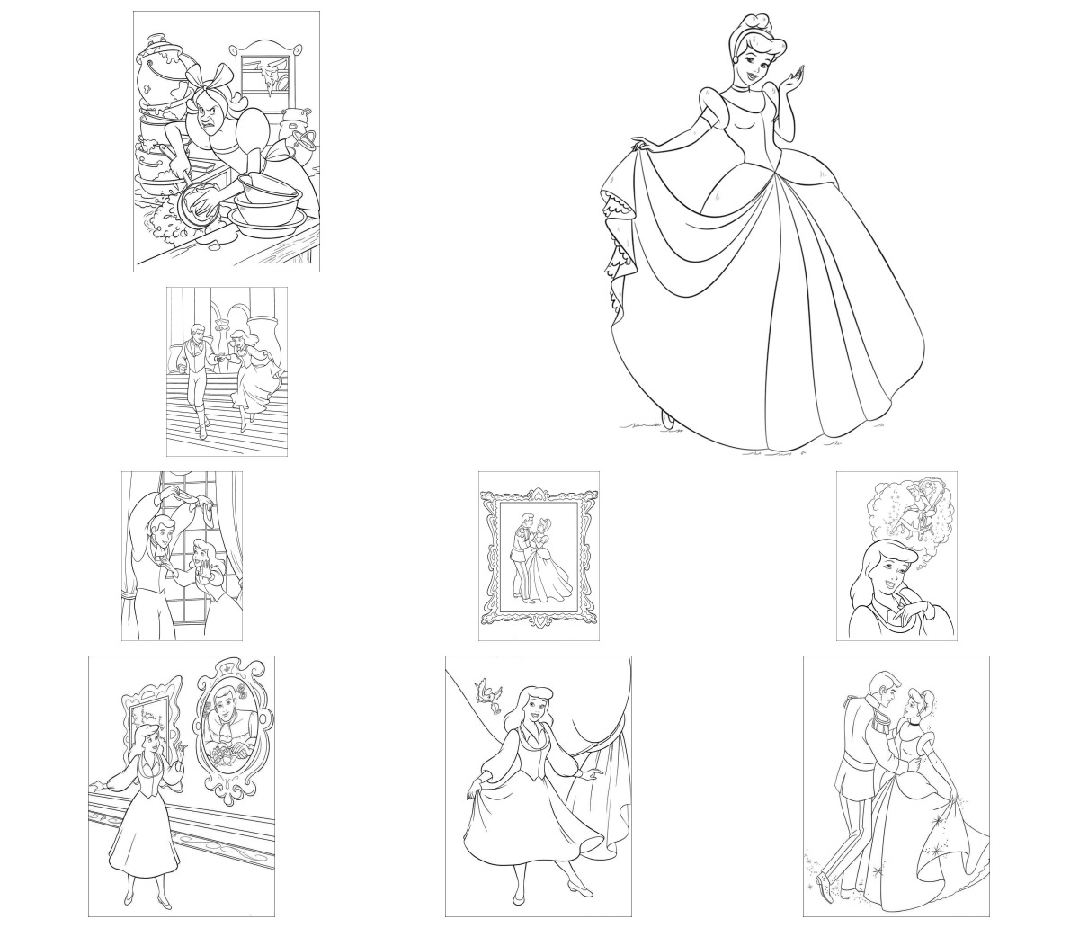 27 desenhos de Cinderela — Para colorir e imprimir