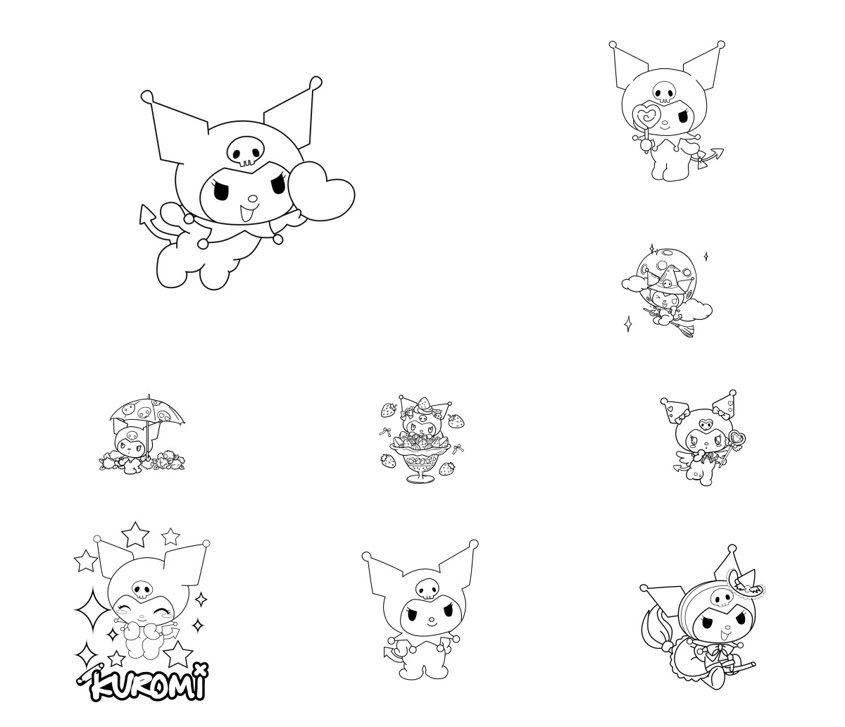 12 desenhos de Kuromi — Para colorir e imprimir