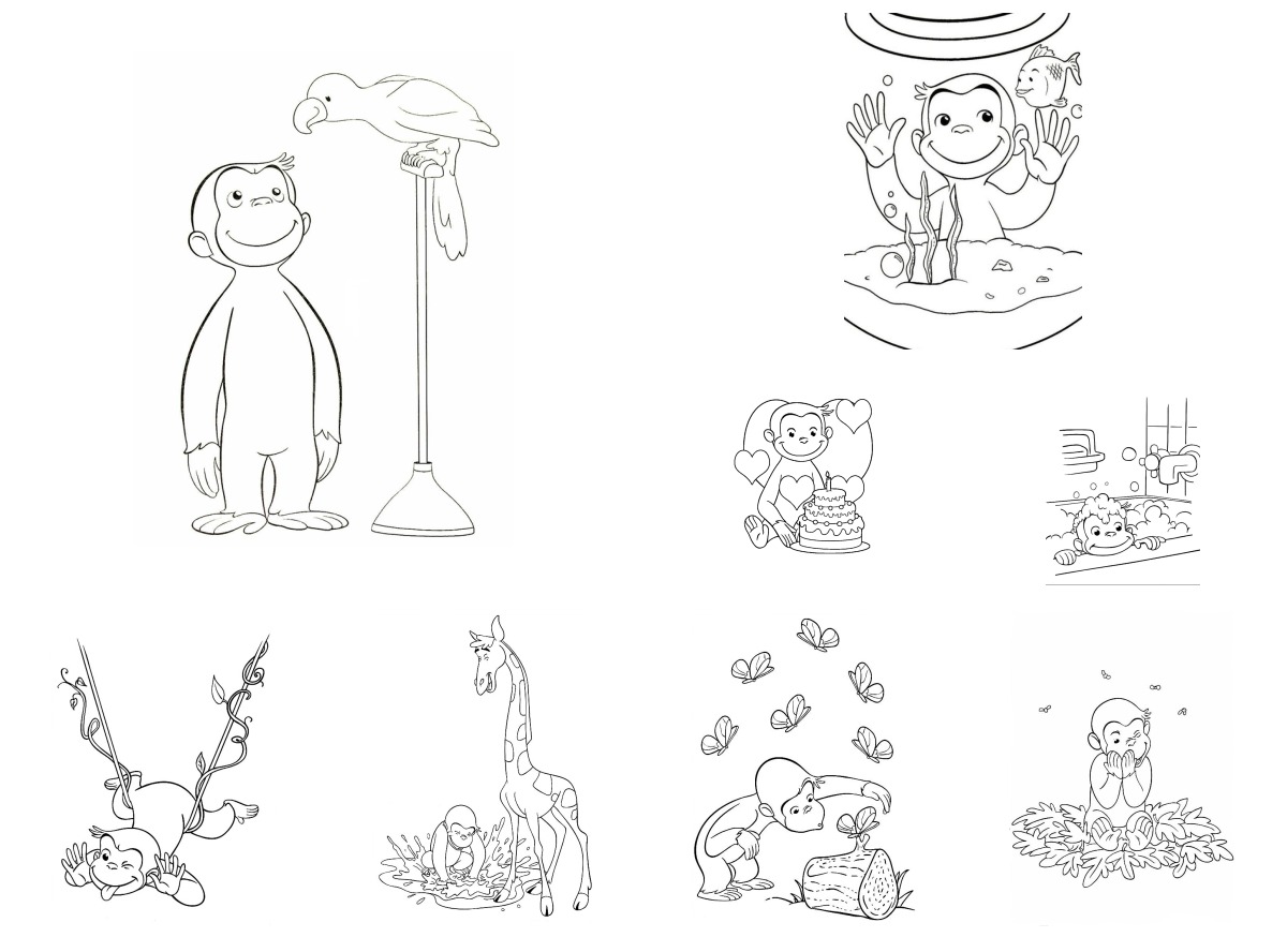 8 desenhos de George, o Curioso — Para colorir e imprimir