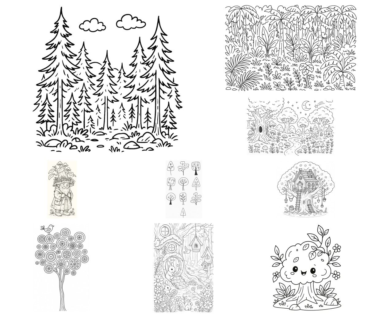 12 desenhos de Árvores — Para colorir e imprimir