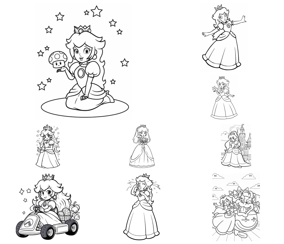12 desenhos de Princesa Peach — Para colorir e imprimir 12 desenhos de Princesa Peach — Para colorir e imprimir