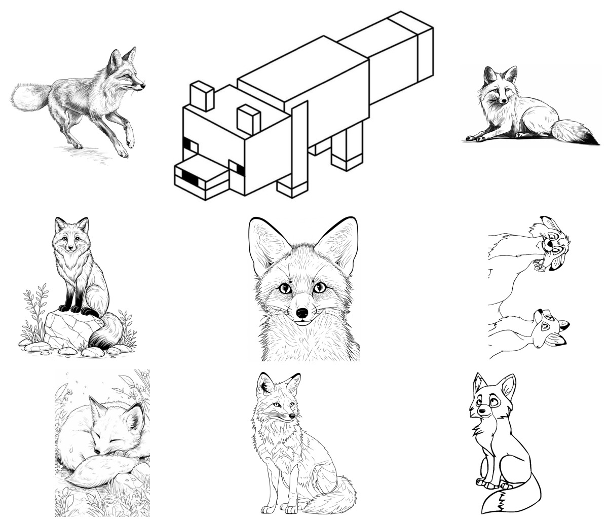 25 desenhos de Raposa — Para colorir e imprimir