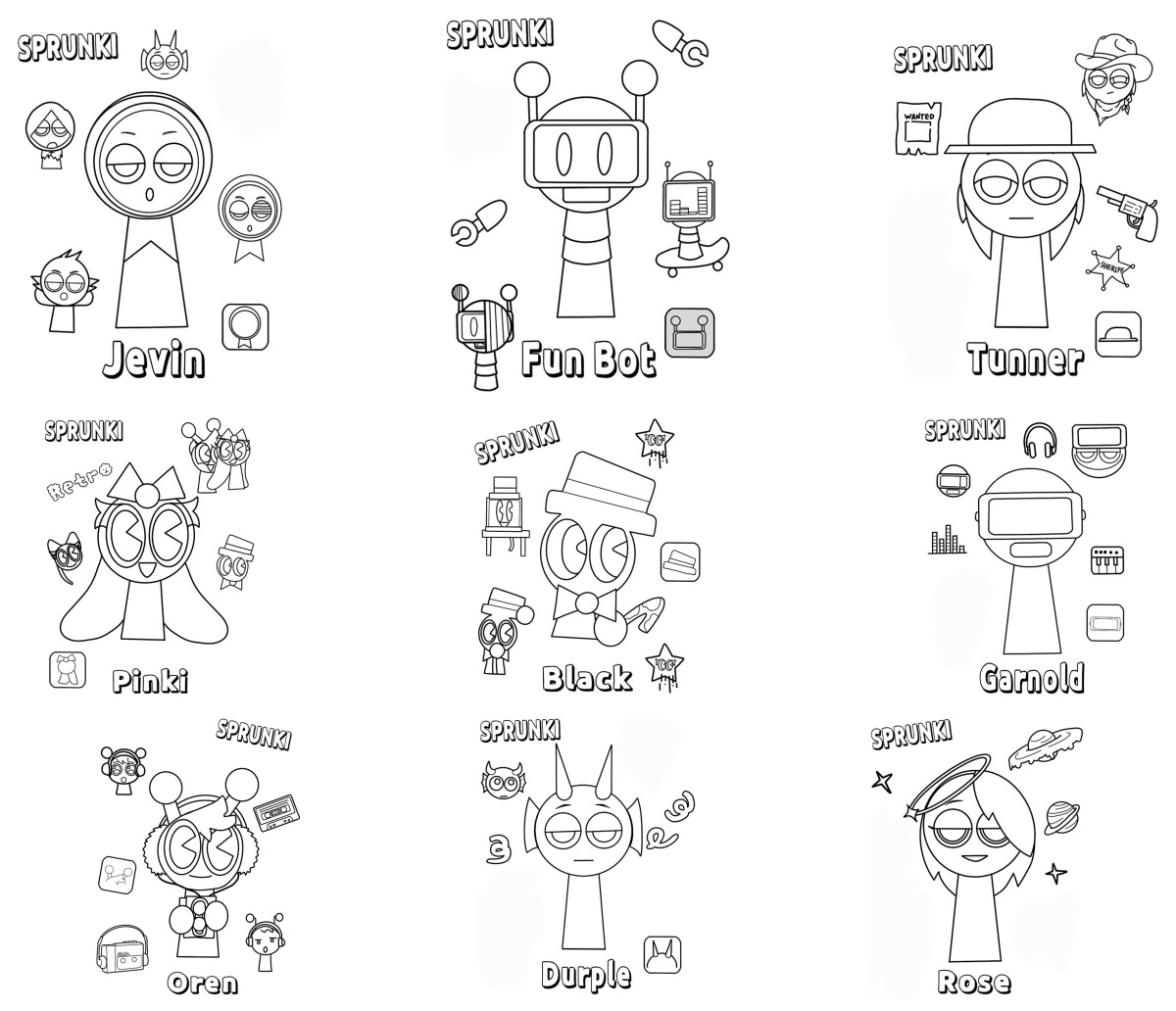 16 desenhos de Sprunki — Para colorir e imprimir