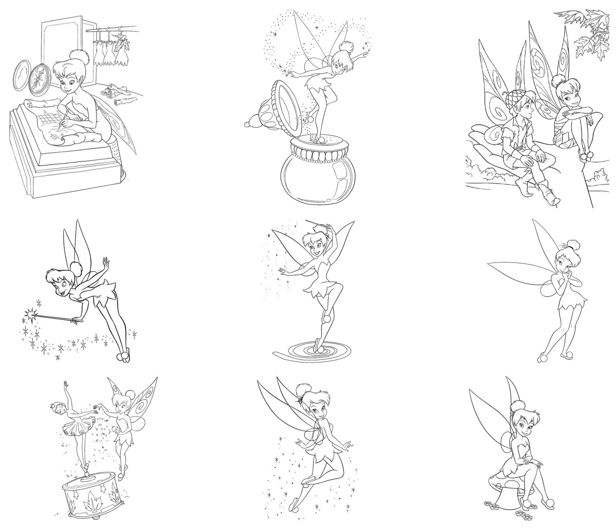 16 desenhos de Sininho — Para colorir e imprimir