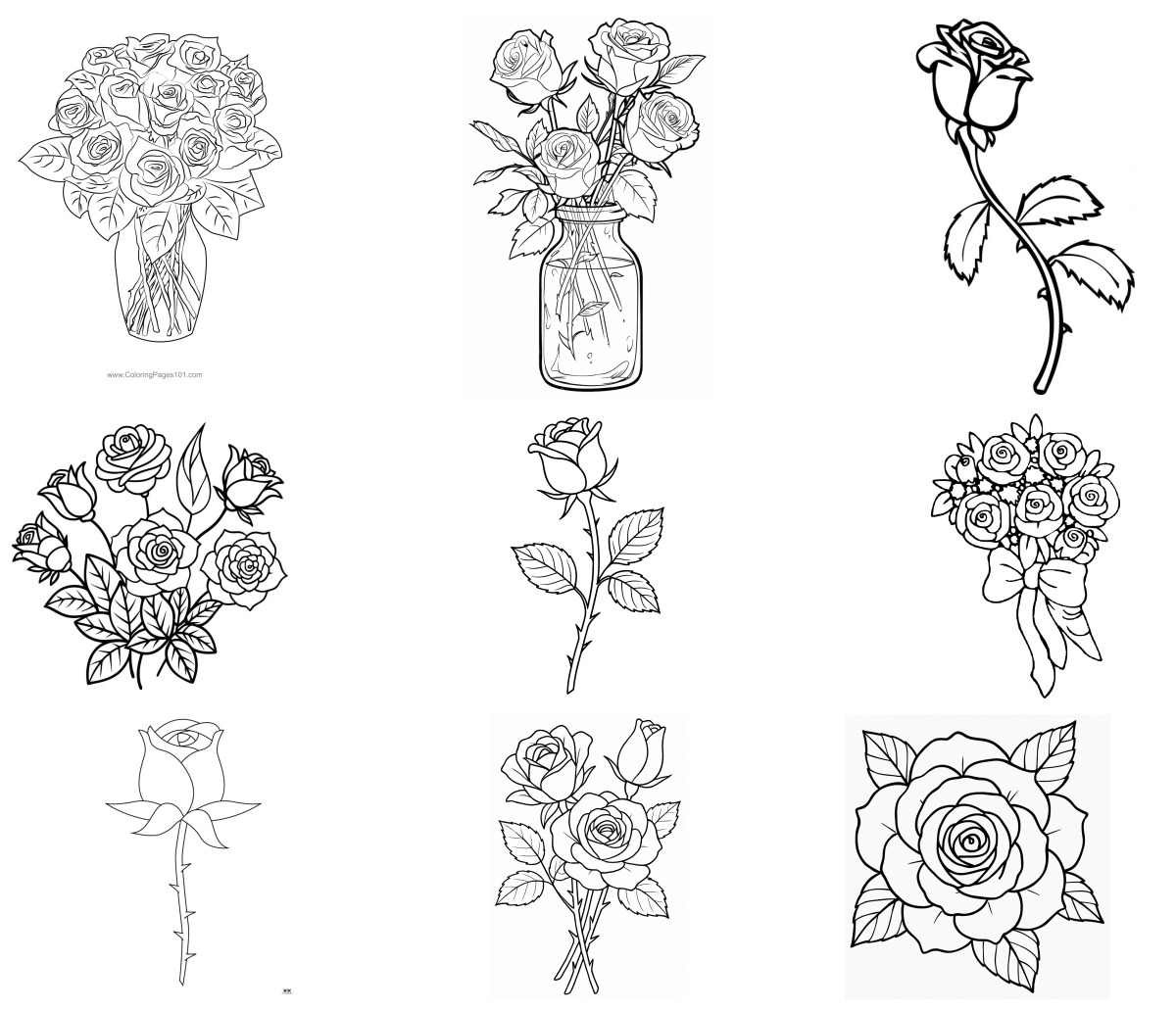 11 desenhos de Rosa — Para colorir e imprimir 11 desenhos de Rosa — Para colorir e imprimir