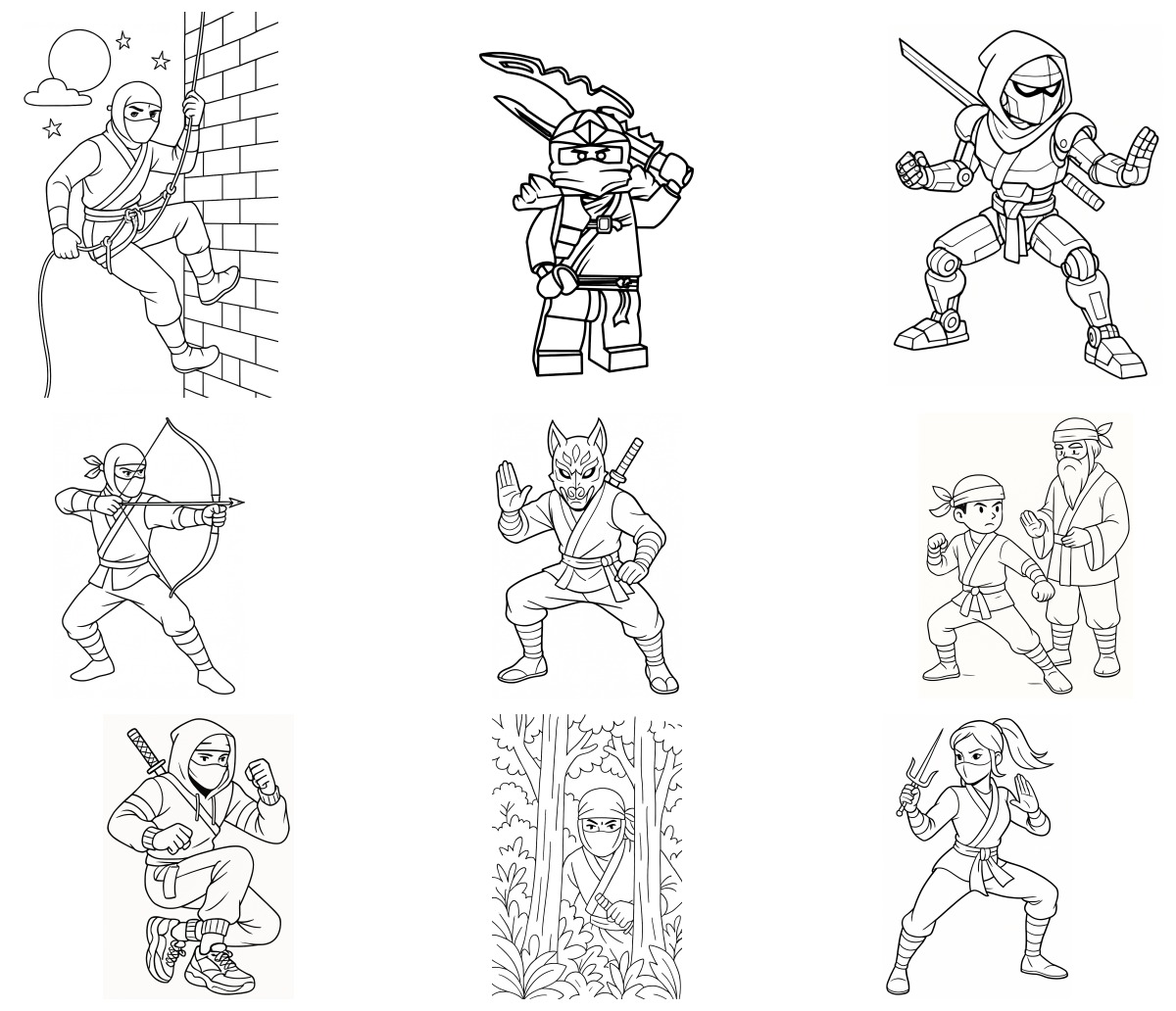 20 desenhos de Ninja — Para colorir e imprimir