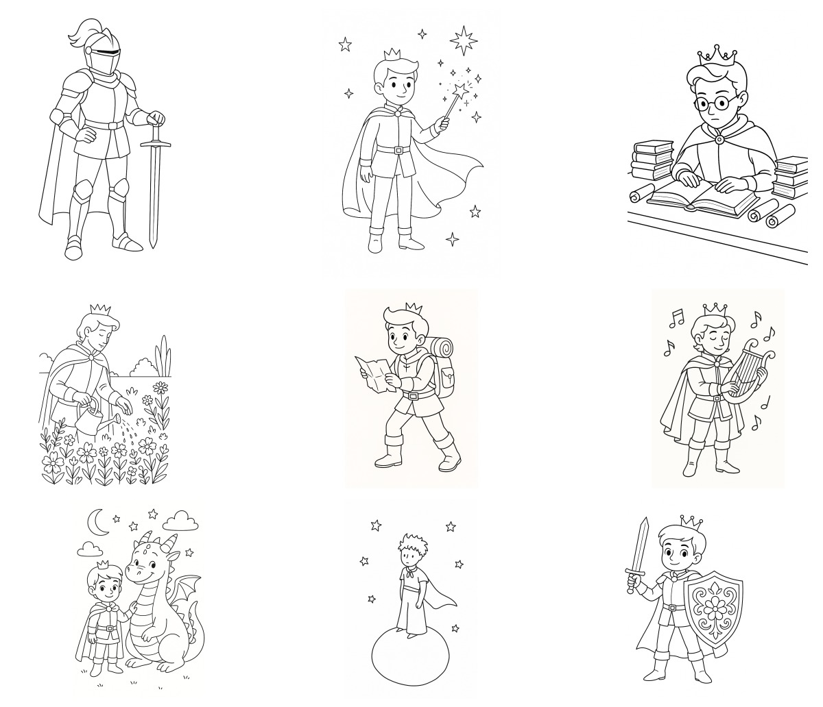 15 desenhos de Príncipe — Para colorir e imprimir