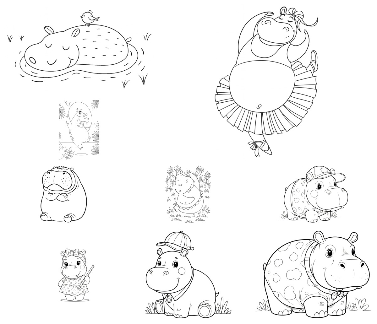 16 desenhos de Hipopótamo — Para colorir e imprimir 16 desenhos de Hipopótamo — Para colorir e imprimir
