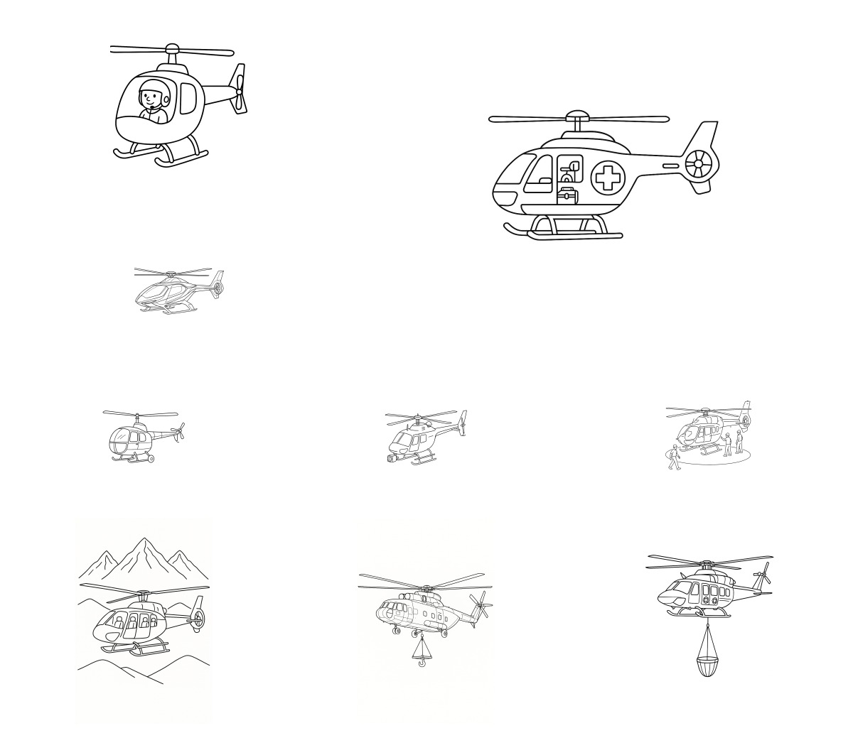15 desenhos de Helicópteros — Para colorir e imprimir 15 desenhos de Helicópteros — Para colorir e imprimir