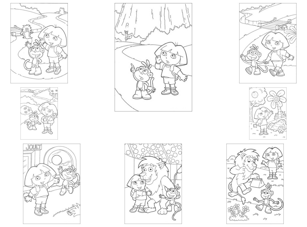 22 desenhos de Dora, a Aventureira — Para colorir e imprimir