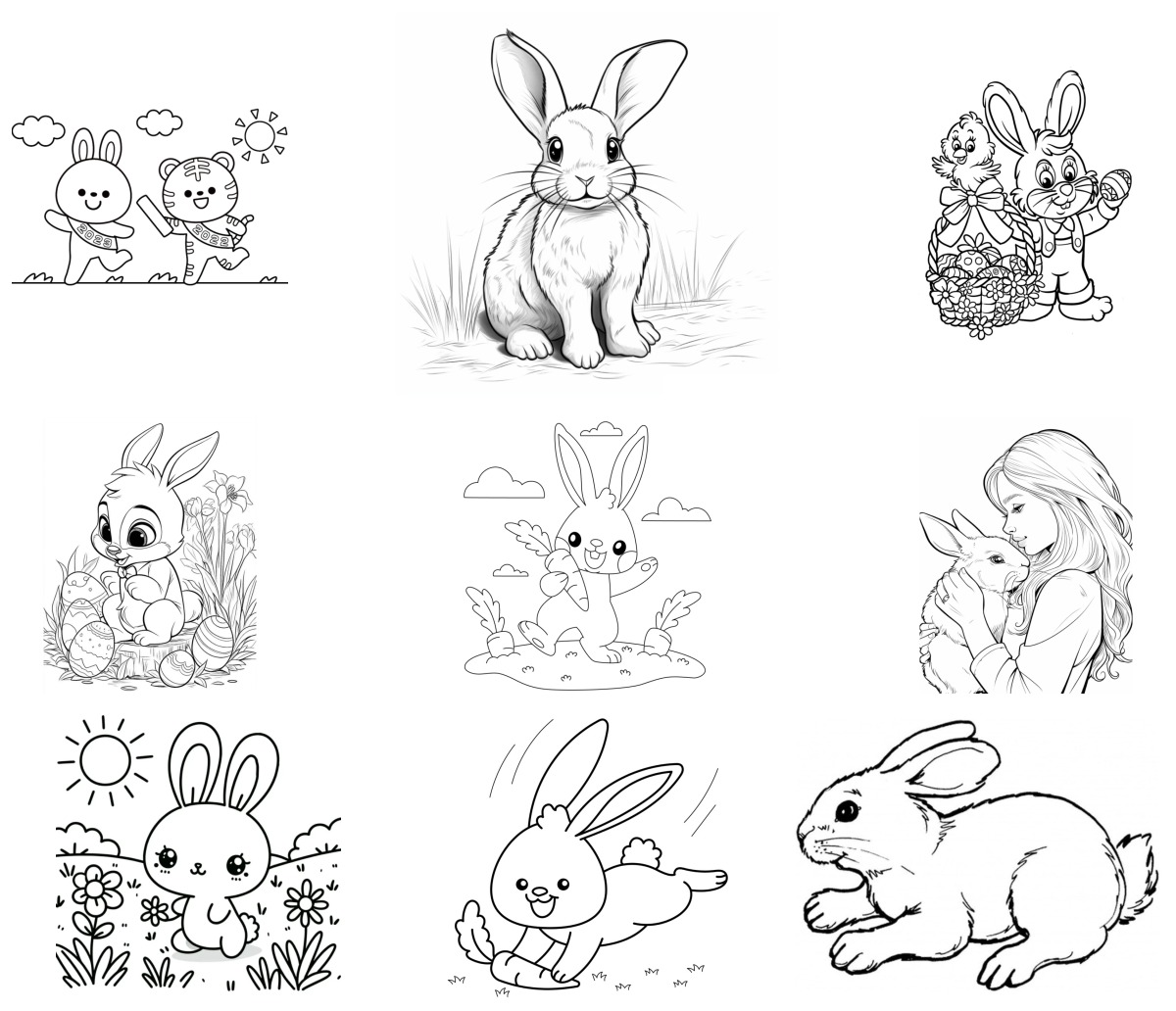 23 desenhos de Coelho — Para colorir e imprimir