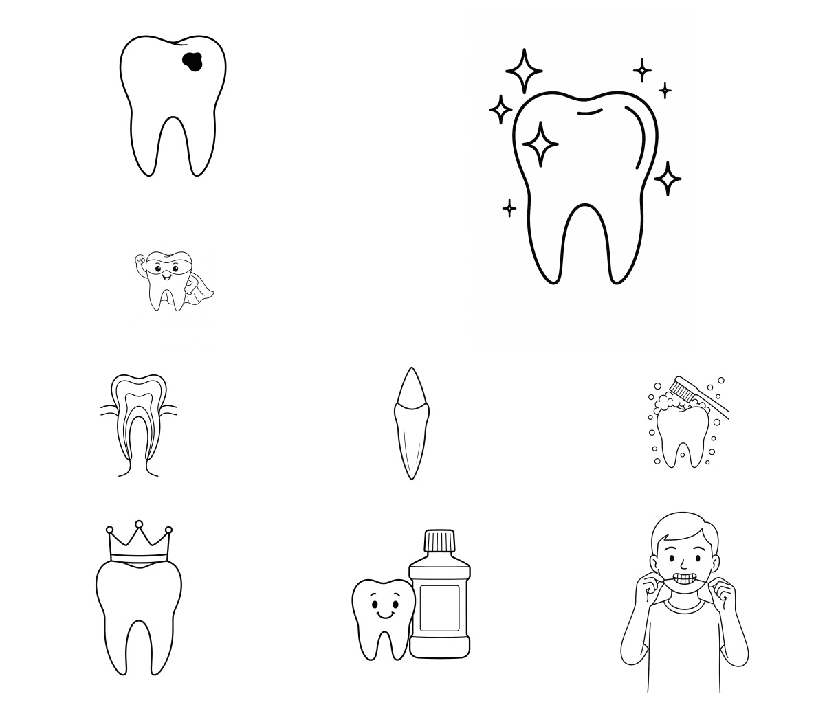 20 desenhos de Dentistas — Para colorir e imprimir