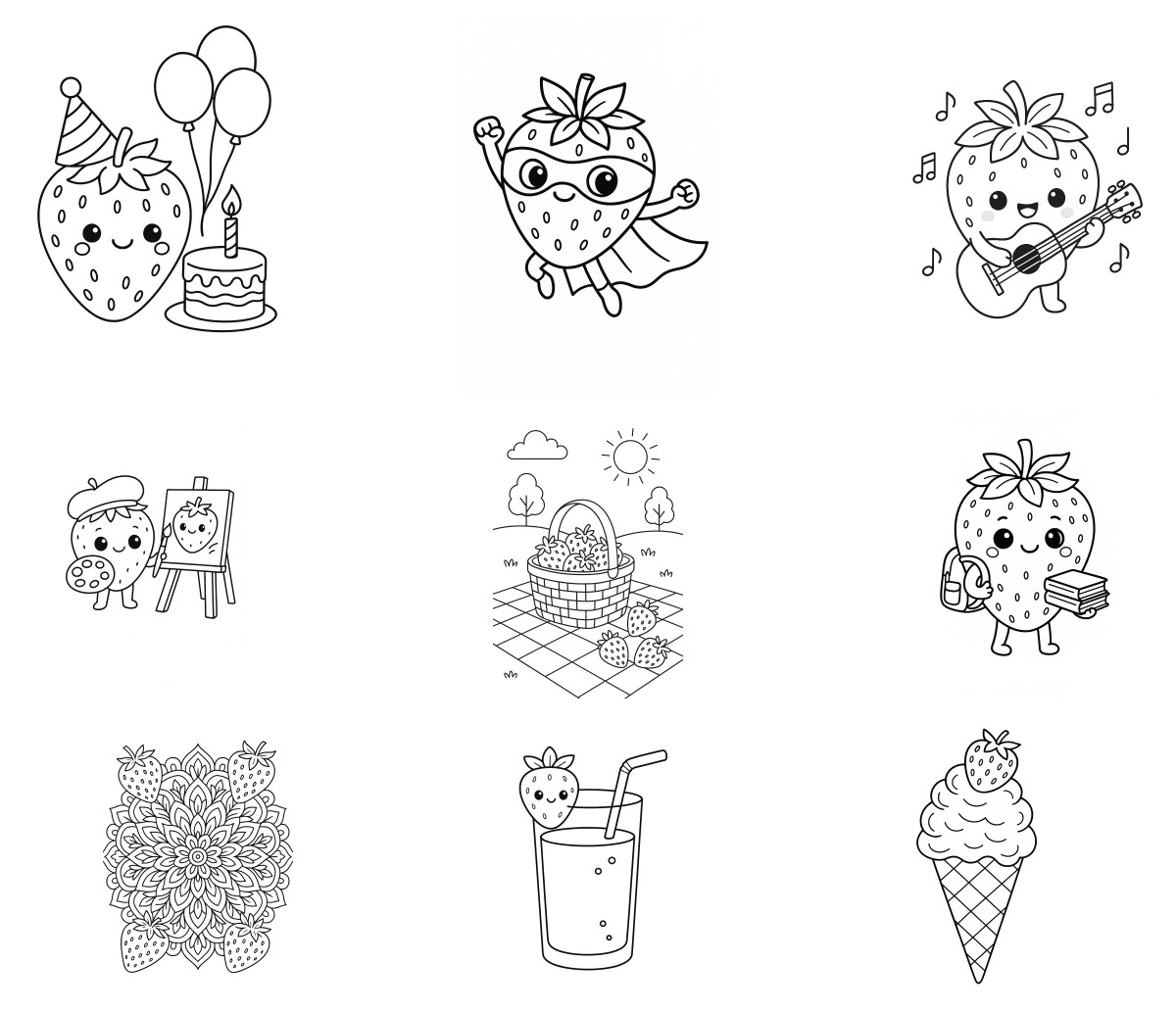 20 desenhos de Morango — Para colorir e imprimir 20 desenhos de Morango — Para colorir e imprimir