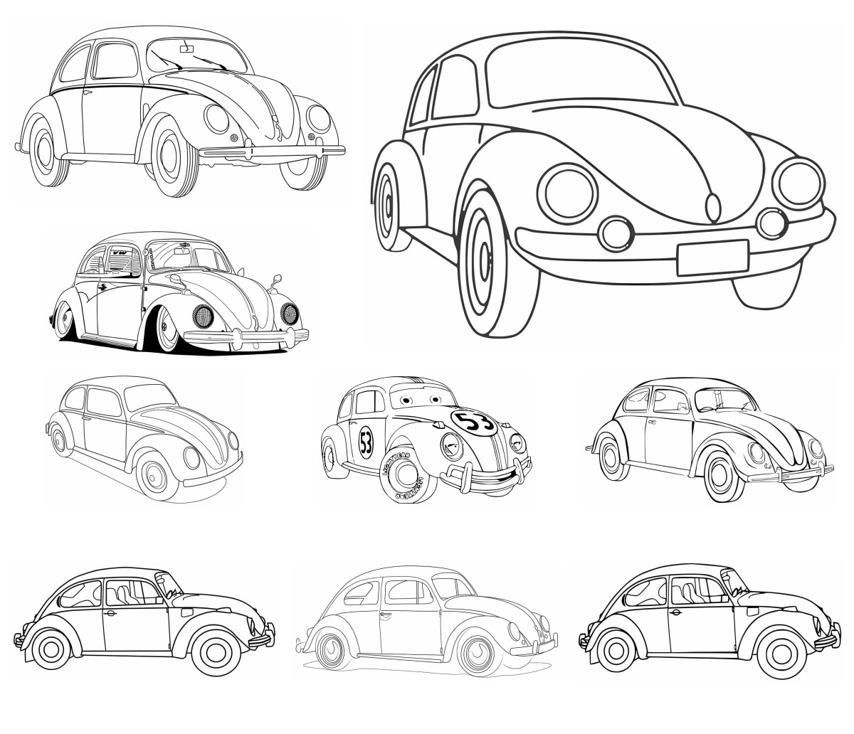 20 desenhos de Fusca — Para colorir e imprimir