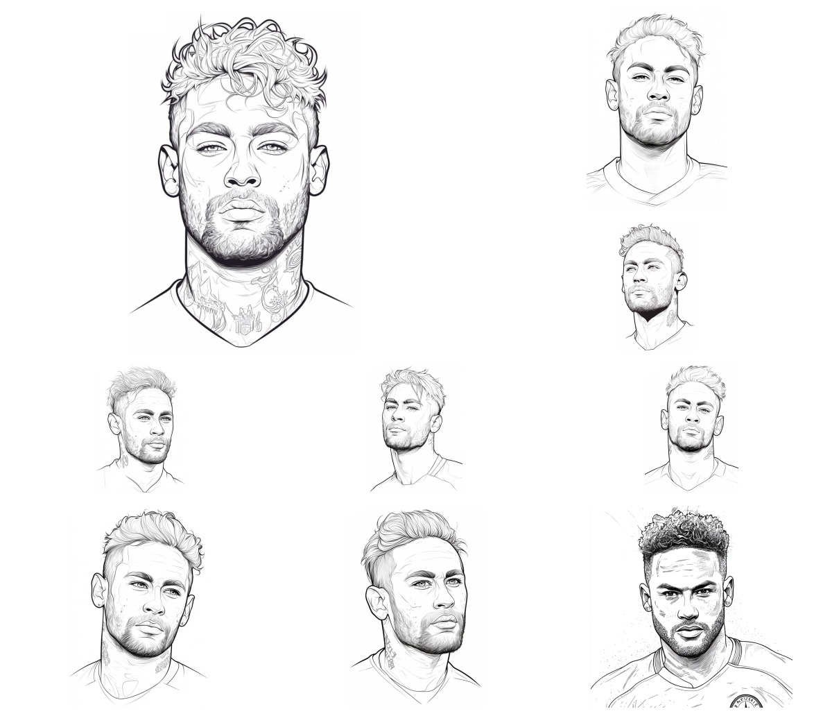 48 desenhos de Neymar Jr — Para colorir e imprimir
