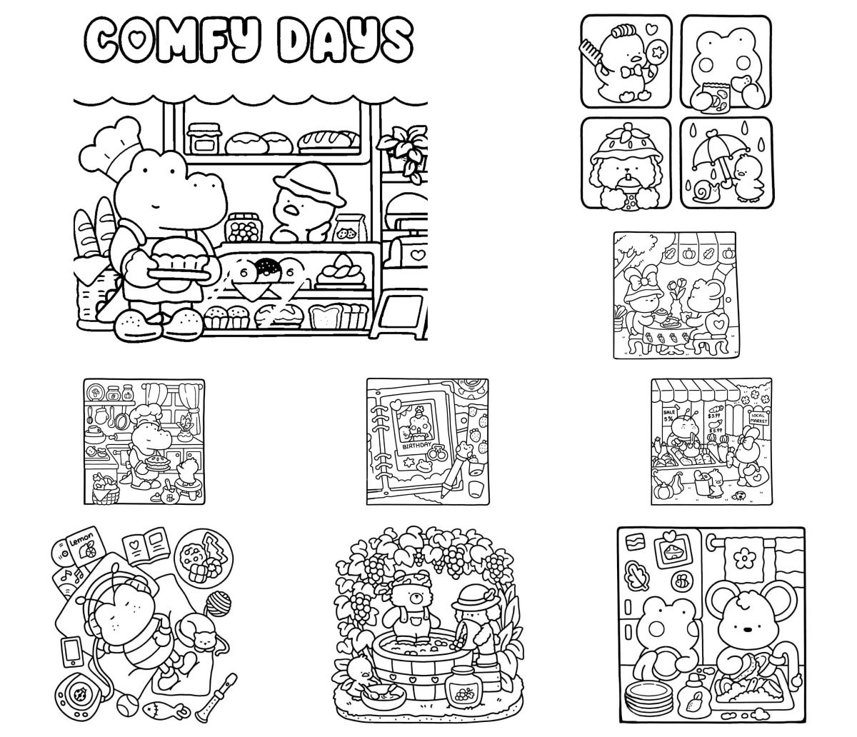 40 desenhos de Comfy Days — Para colorir e imprimir 40 desenhos de Comfy Days — Para colorir e imprimir