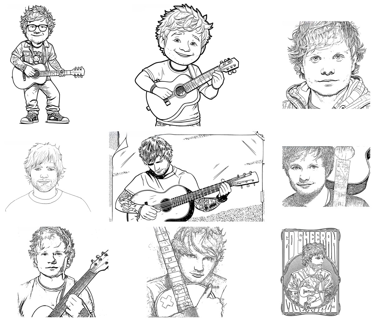 10 desenhos de Ed Sheeran — Para colorir e imprimir