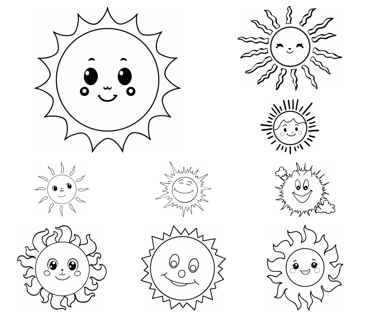 28 desenhos de Sol — Para colorir e imprimir