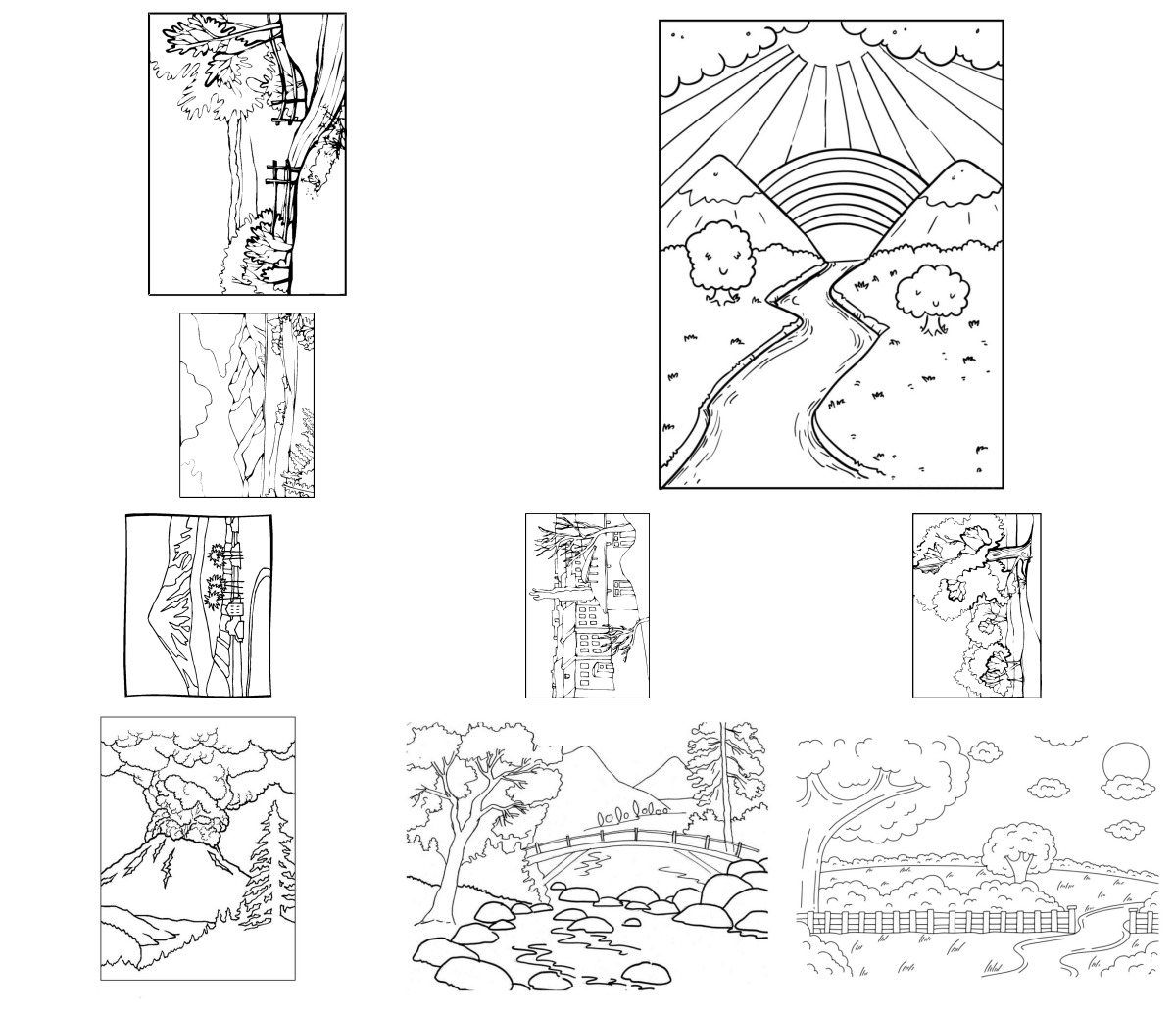 10 desenhos de Paisagens Naturais — Para colorir e imprimir