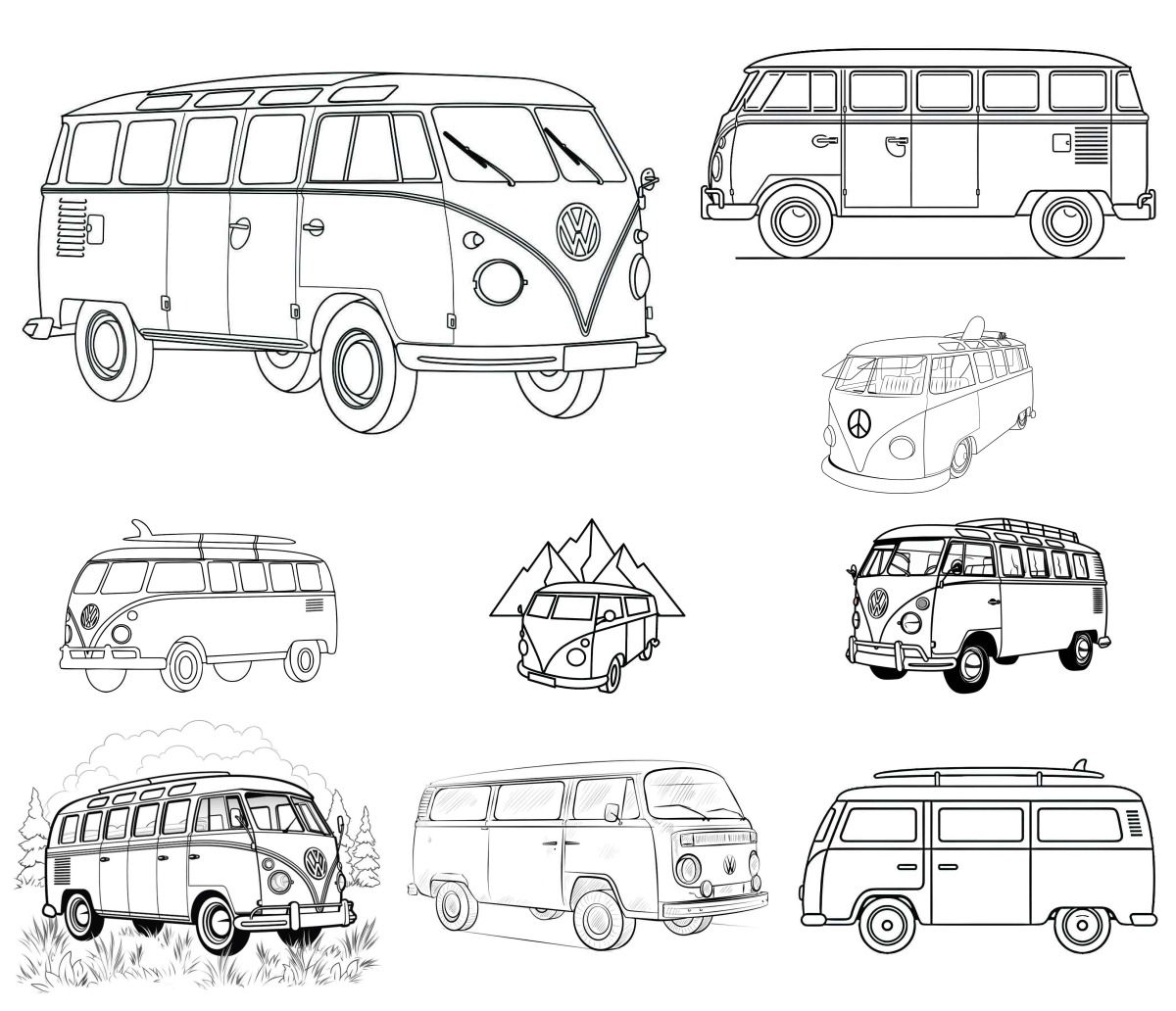 27 desenhos de Kombi — Para colorir e imprimir 27 desenhos de Kombi — Para colorir e imprimir
