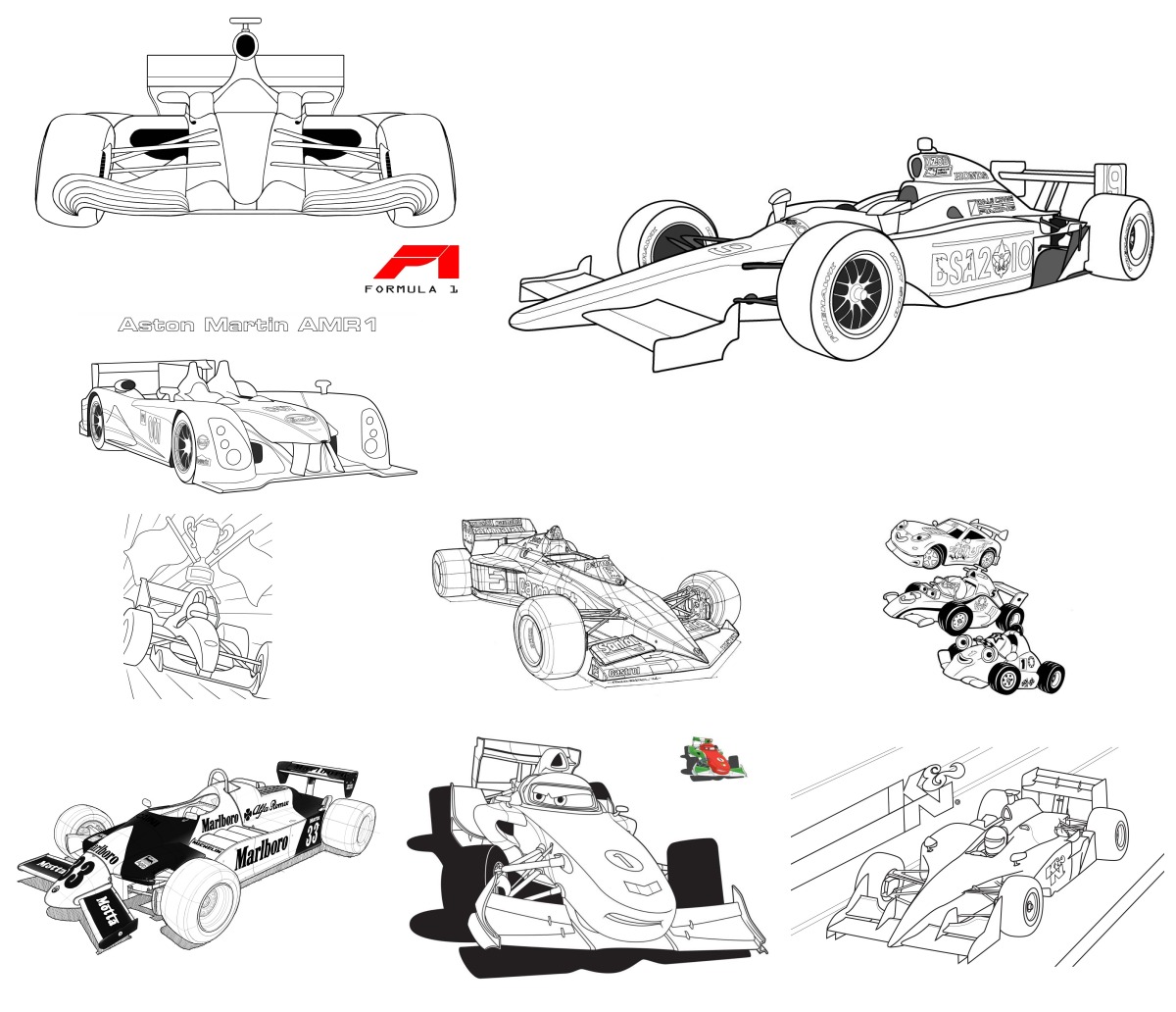 40 desenhos de Fórmula 1 (F1) — Para colorir e imprimir