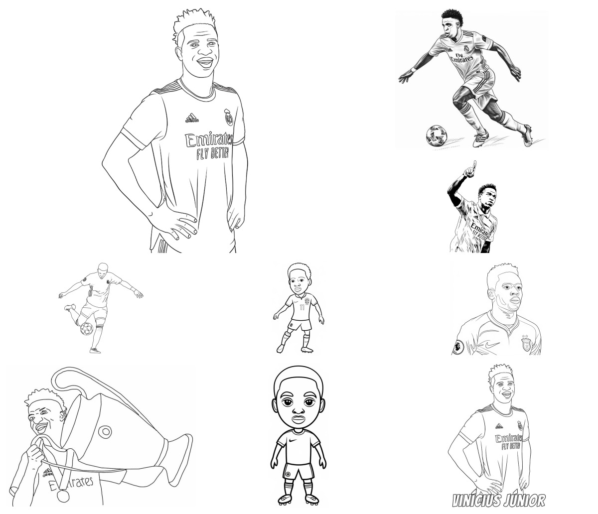 16 desenhos de Vinicius Jr — Para colorir e imprimir 16 desenhos de Vinicius Jr — Para colorir e imprimir