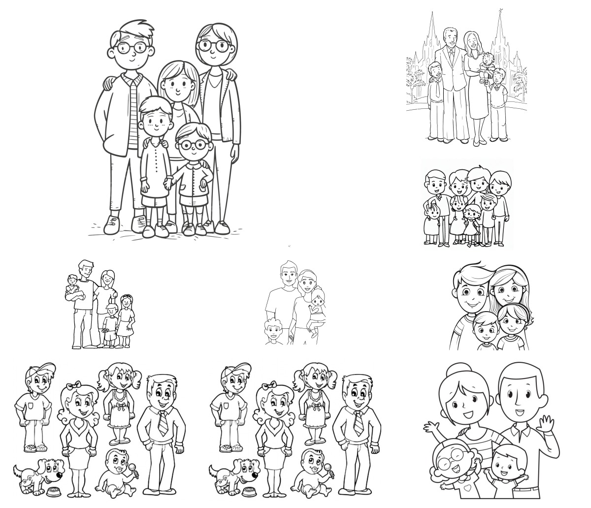13 desenhos de Famílias — Para colorir e imprimir 13 desenhos de Famílias — Para colorir e imprimir