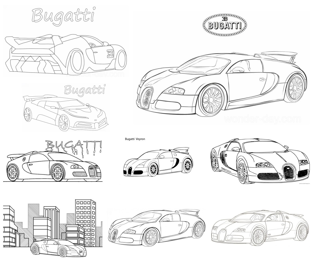22 desenhos de Bugatti — Para colorir e imprimir