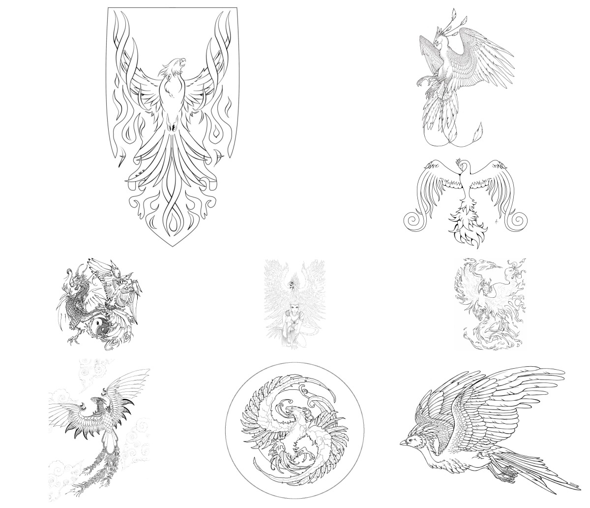 40 desenhos de Fénix — Para colorir e imprimir 40 desenhos de Fénix — Para colorir e imprimir